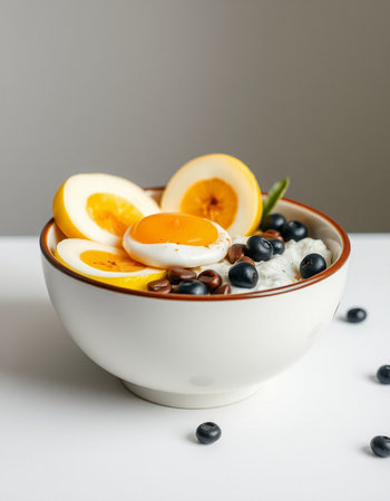 Yogurt with blueberry on a white background.の写真素材