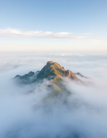 Mountains in the clouds. View from the top of the mountain.の写真素材