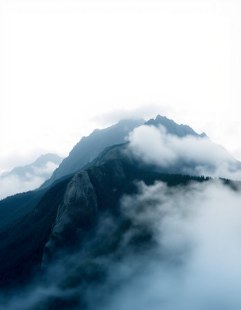 Mountain landscape with clouds and fog in the italian alps