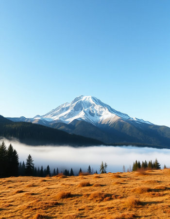 Mount Shasta in the morning, Washington, USA. Autumn landscape