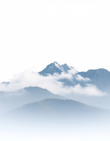 Mountain landscape with fog and clouds in the foreground. Toned.の写真素材