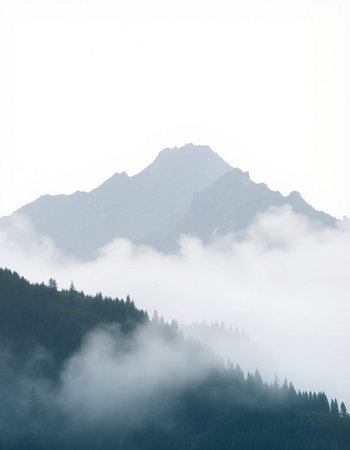 Mountains in the fog. Caucasus, Dombay, Russiaの写真素材