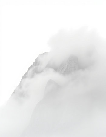 Mountain peak in the clouds on a foggy day. Caucasus, Russia