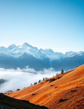 Foggy morning in the mountains. Beauty world.