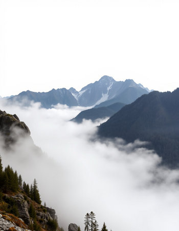 Mountain landscape with fog and clouds in the Alps, Switzerland.