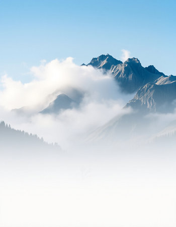 Mountains in the fog. Caucasus, Dombay, Russia