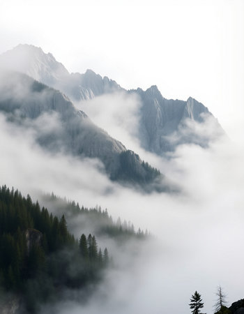 Mountain landscape with clouds and fog in the italian alpsの写真素材