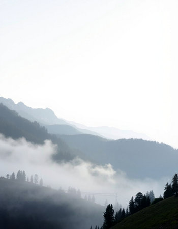 Mountain landscape in the morning mist. Carpathians, Ukraineの写真素材