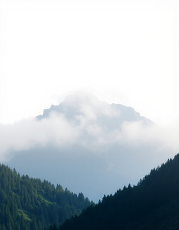 Mountain landscape with fog in the morning. Caucasus Mountains, Georgia.