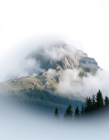 Mountain landscape with fog in the italian dolomites