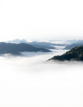 Foggy morning in the mountains. Landscape with fog.