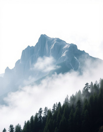 Mountain landscape with fog and clouds in Italian Dolomites.
