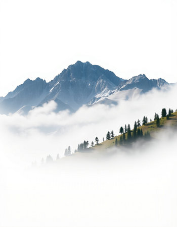 Mountain landscape in the morning mist. Caucasus Mountains, Georgia.