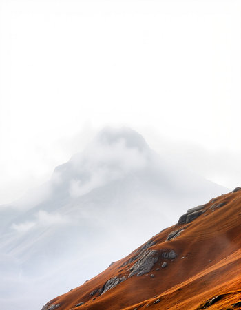 Mountain landscape with fog in the morning. Caucasus, Russia.