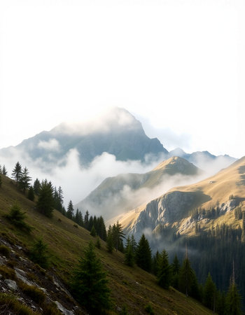 Mountain landscape with clouds and fog in the italian alps