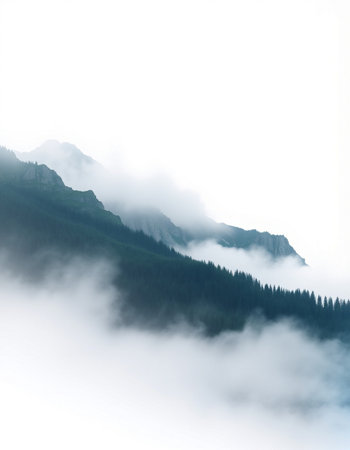 Mountain peaks in the fog. The concept of active and extreme tourism