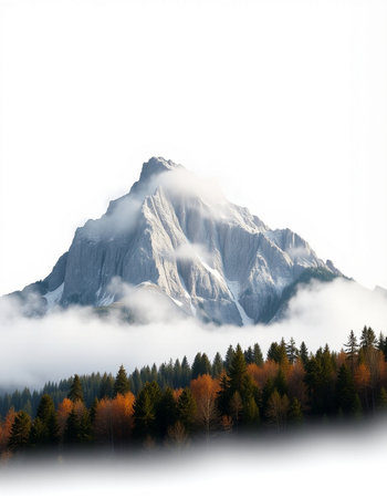 Mountain landscape with forest and high peaks in the clouds, Switzerlandの写真素材