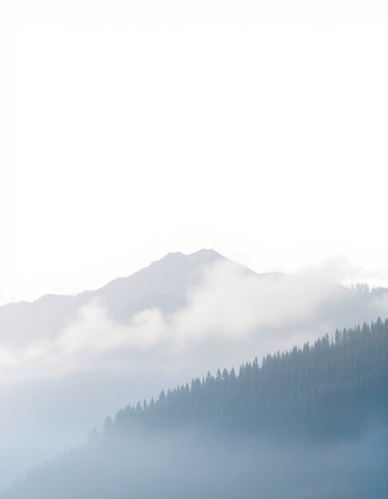 Foggy morning in the mountains. Carpathians, Ukraine