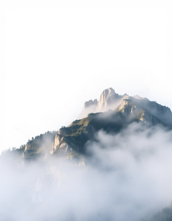 mountain peak in the clouds on a foggy day. Switzerland