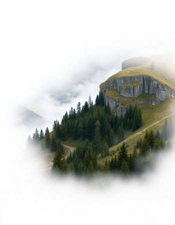 Mountain landscape with fog and clouds, Dolomites, Italy