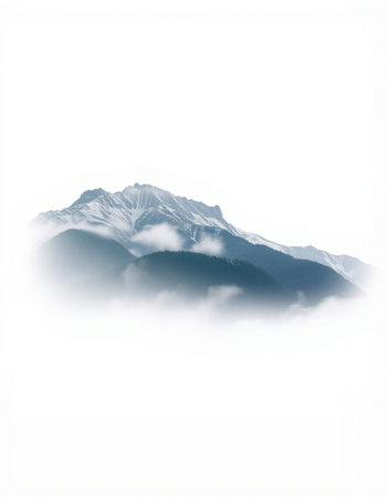 Mountains in the fog, North Caucasus, Russia, on a white background