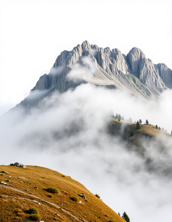 Mountain landscape in the clouds. Dolomites, Italy.
