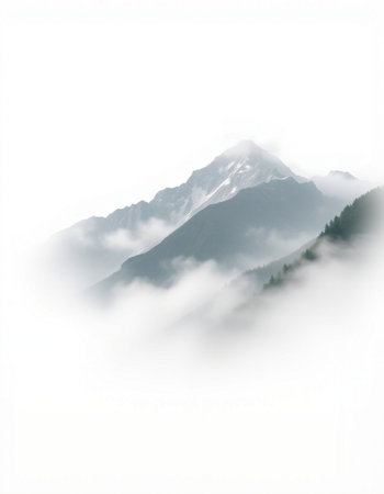 Mountain landscape with fog and clouds. Caucasus Mountains, Georgia.