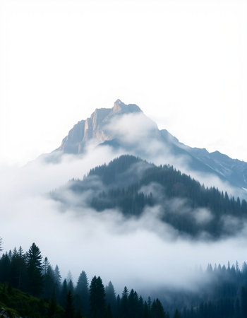 Mountain landscape with fog and clouds. Dolomites, Italy