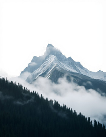 Mountain landscape with snow and fog