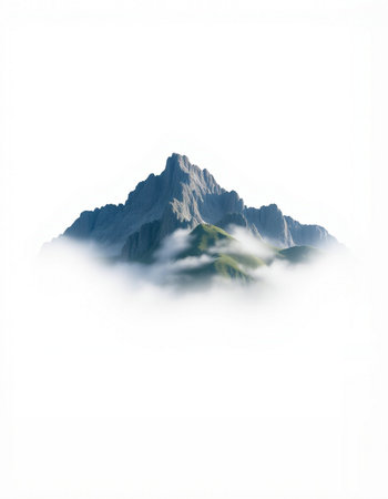 Mountains in the fog. Isolated on a white background.の写真素材