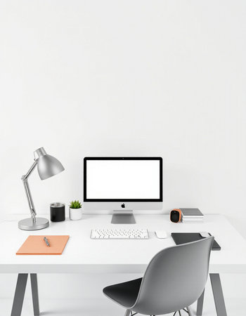 3D Rendering : illustration of modern designer desktop with blank screen computer. Workspace mockup