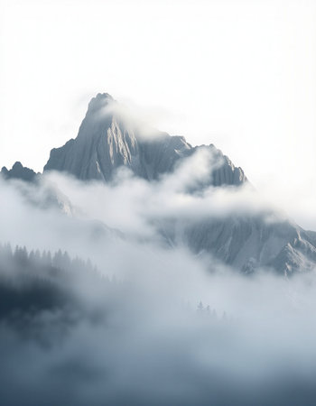 Mountain landscape with clouds and fog. Caucasus Mountains, Georgia, Europe.