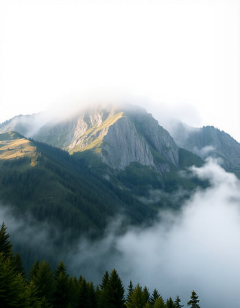 Mountain landscape in the clouds.