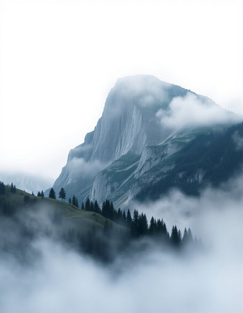 Foggy mountain landscape.