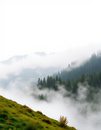 Foggy morning in the Carpathian mountains, Ukraine.の写真素材