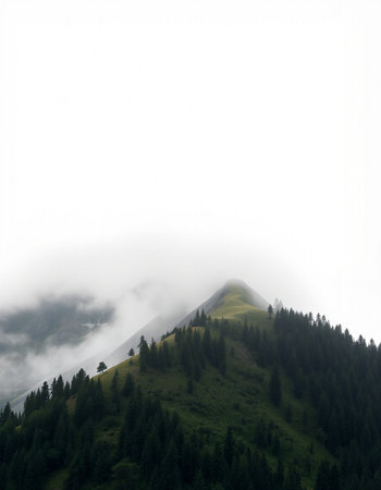 Mountain landscape with clouds and fog in summer, closeup of photoの写真素材