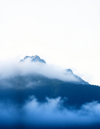 Mountain landscape with fog in the morning. Caucasus, Russia.