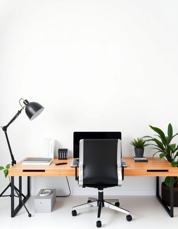 Workplace with a computer on a white background. 3d rendering