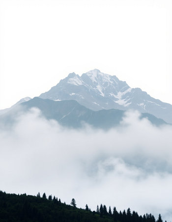 Mountain landscape with fog and clouds. Caucasus Mountains, Georgia.