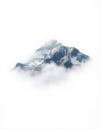 Snowy mountain peak in clouds. Caucasus Mountains, Georgia, region Dombay