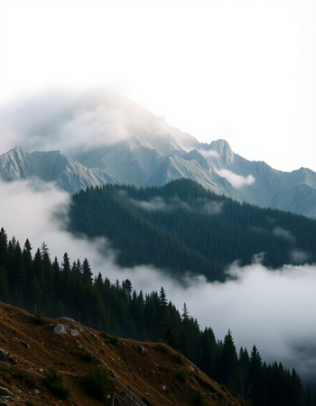 Foggy mountains in the morning. Caucasus, Abkhazia