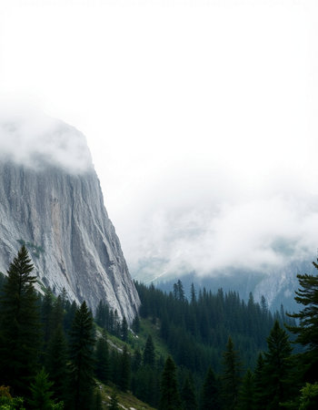 Mountain landscape with fog and clouds, Dolomites, Italyの写真素材