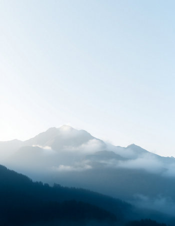 Mountains in the morning fog, Carpathians, Ukraine.の写真素材