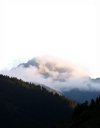Mountain landscape in the clouds. Caucasus, Dombay.の写真素材