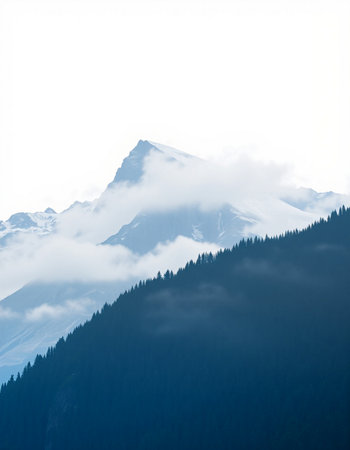 Mountains with snow and clouds in Alaska, United States of America