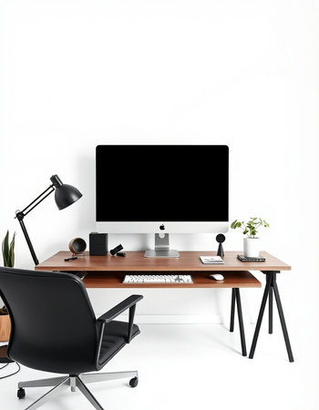 Workplace with computer, keyboard and mouse on the table.