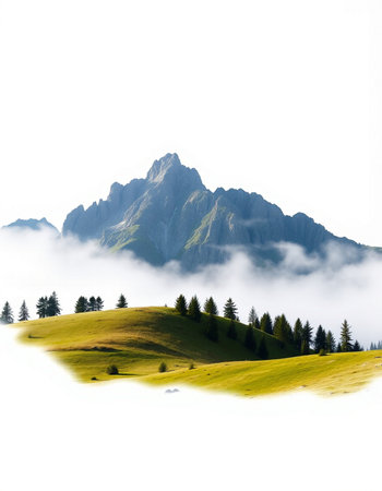 Mountain landscape with fog in the italian alps, Europe