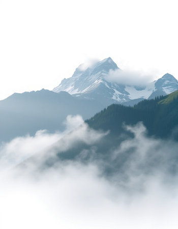 Mountain landscape with clouds and mist. Caucasus Mountains, Georgia.
