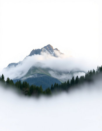 Mountain landscape with fog and clouds. Caucasus, Dombayの写真素材