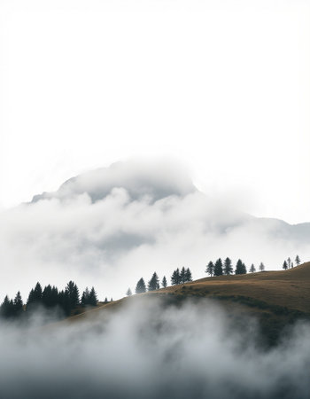 Foggy morning in the mountains. Beautiful landscape with fog.の写真素材
